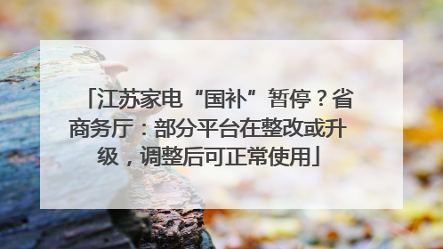 江苏家电“国补”暂停？省商务厅：部分平台在整改或升级，调整后可正常使用